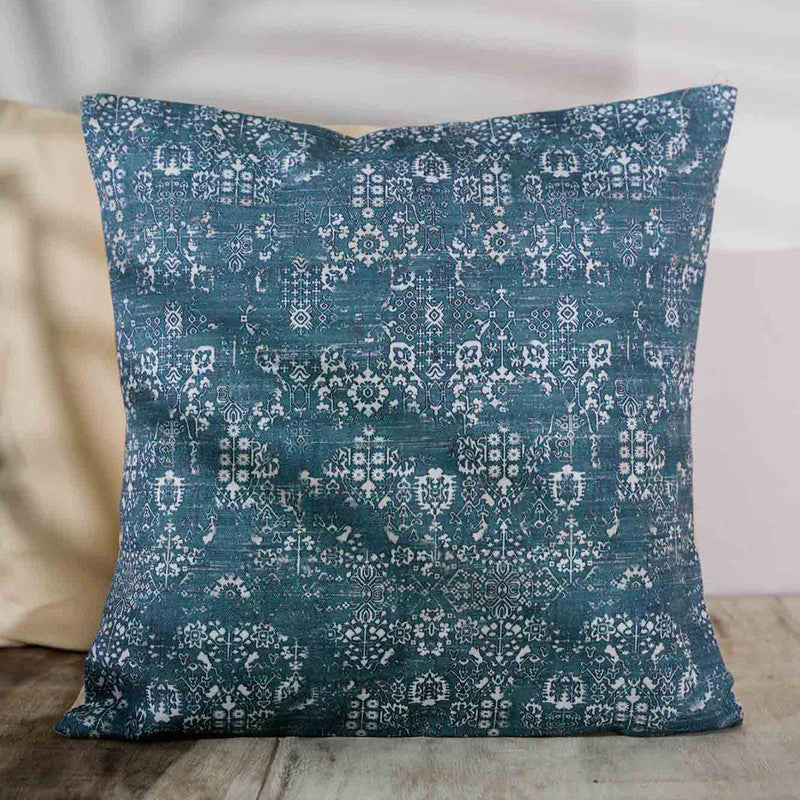 Cotton Cushion Cover | Printed Design | Blue | 40 x 40 cm