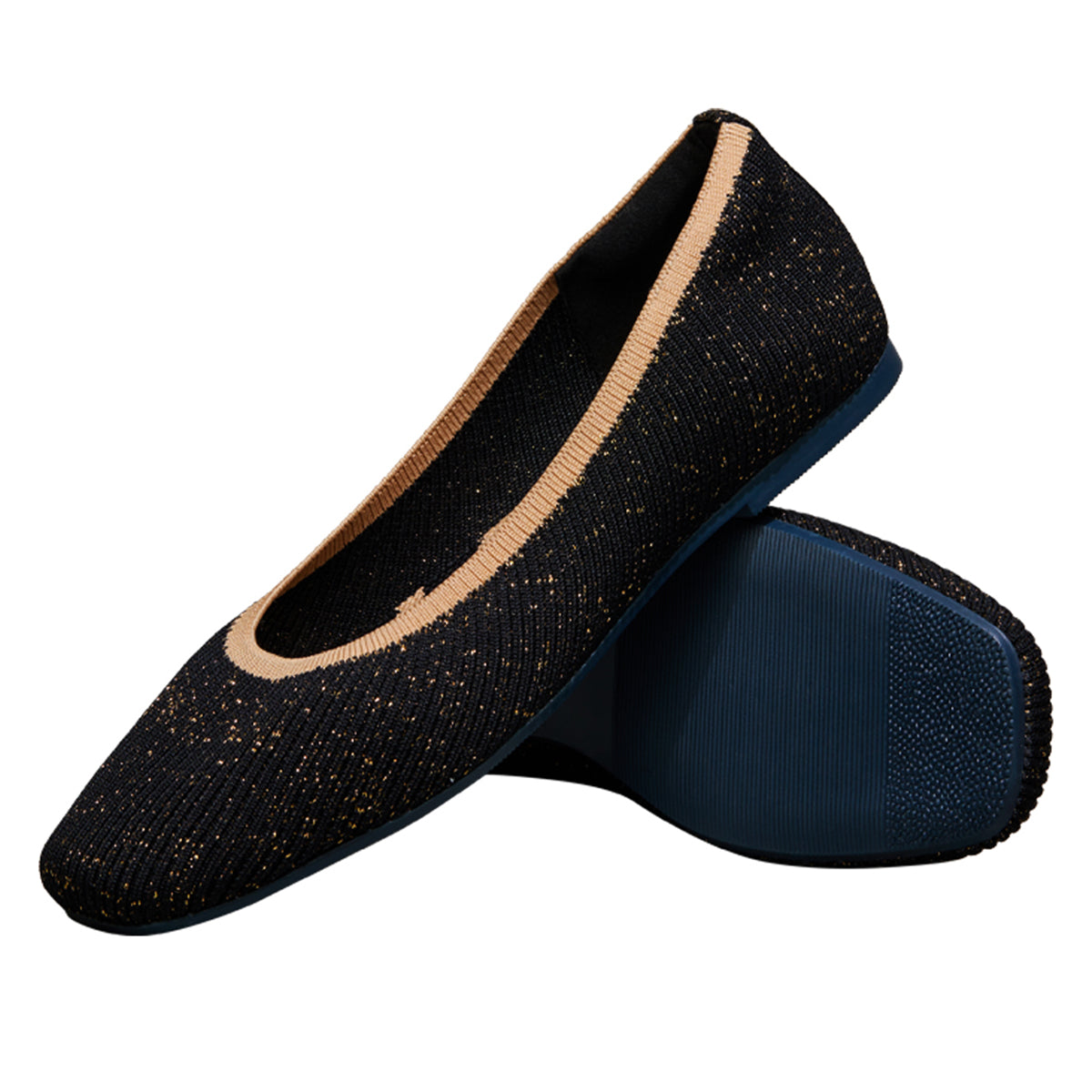 Neeman's Slip-Ons Flats for Women | Metallic Square | Black & Gold