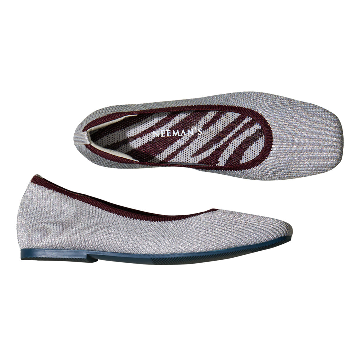 Neeman's Slip-Ons Flats for Women | Metallic Square | Silver