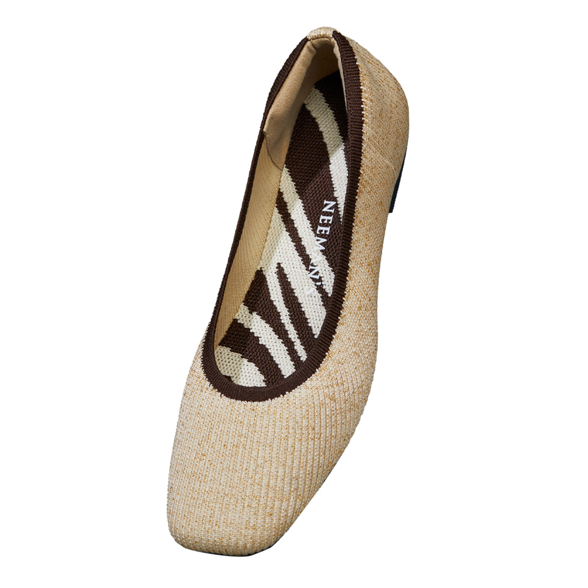 Neeman's Slip-Ons Flats for Women | Metallic Square | Beige