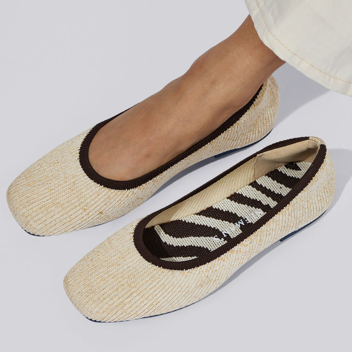 Neeman's Slip-Ons Flats for Women | Metallic Square | Beige