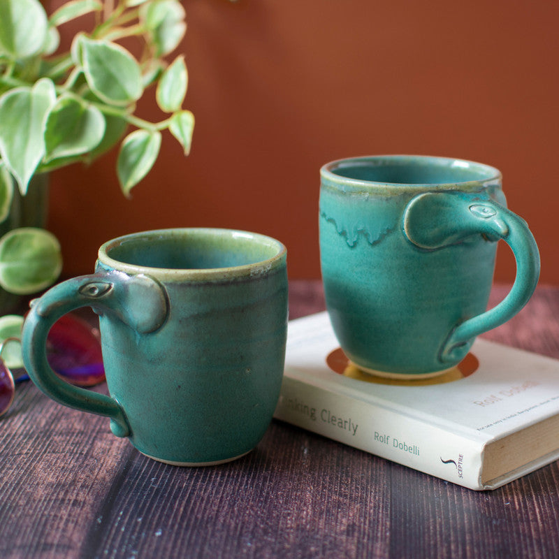 Ceramic Coffee Mug | Green | Set of 2