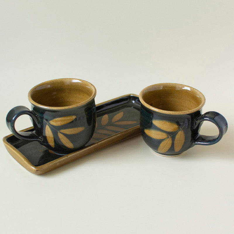 Ceramic Teacup Set with Tray | Brown