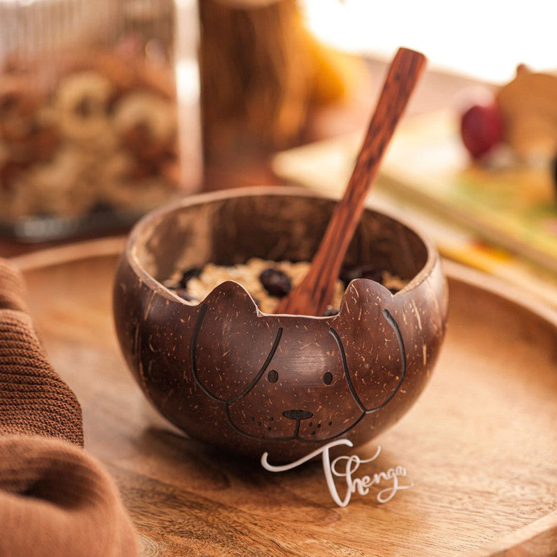 Coconut Shell Serving Bowl For Kids | Dog Design | 350 ml