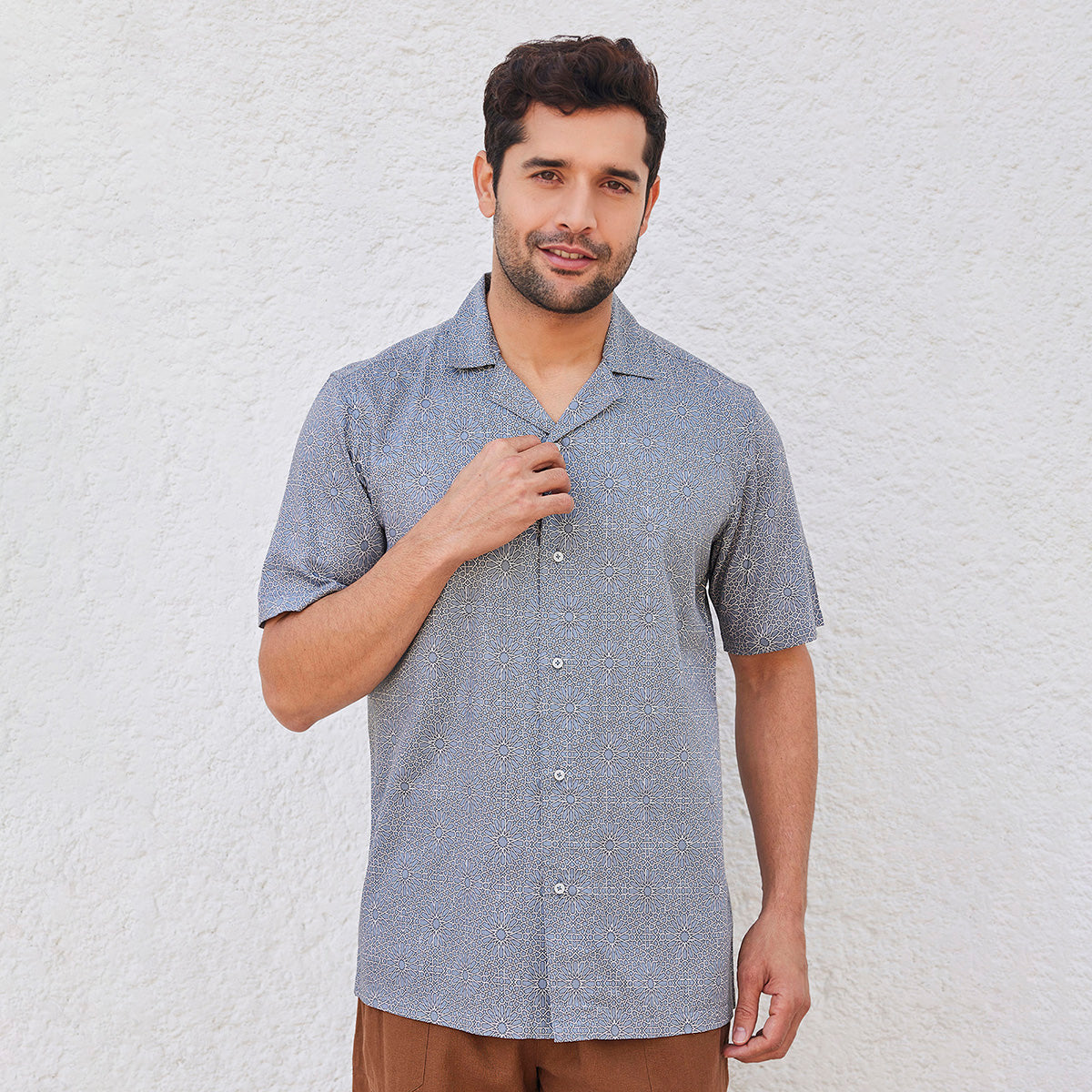 Casual Shirt for Men | Organic Cotton Tencel | Half Sleeves | Grey