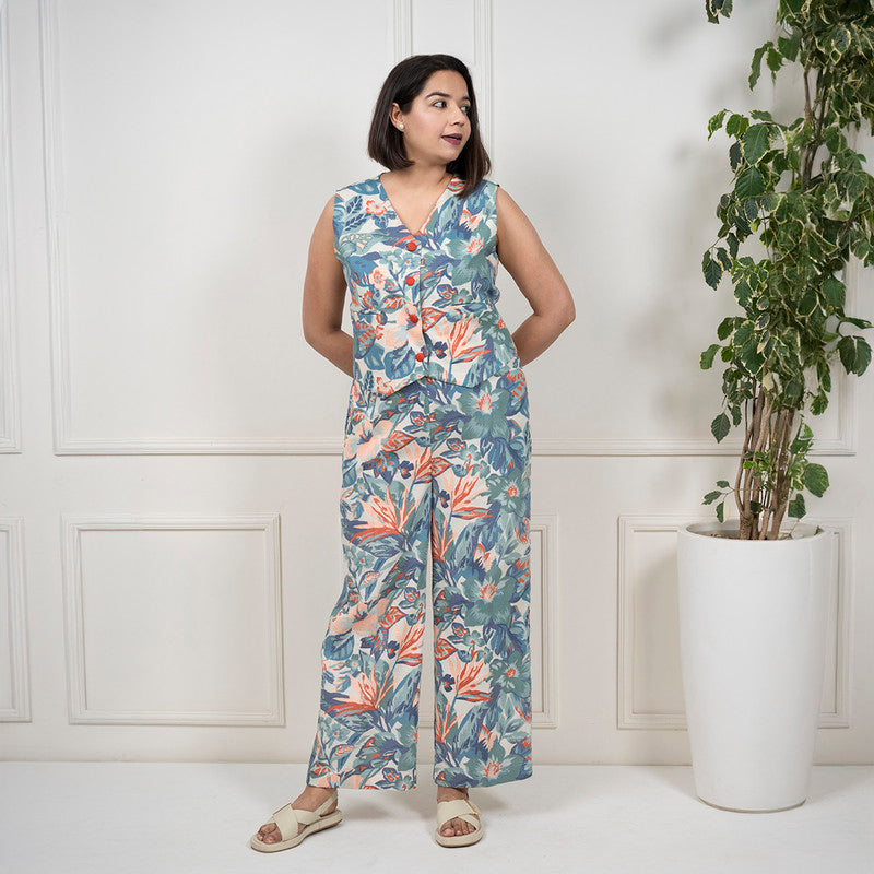 Cotton Co-ord Set | Waist Coat & Pant | Phool Patti Printed | Multicolour