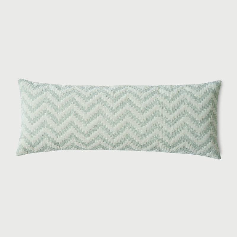 Cotton Cushion Cover | Chevron | Zigzag Pattern | Green | 35 x 90 cm