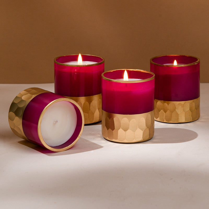 Soy Wax Scented Candle | Jasmine & Green Apple | Pink | Set of 4
