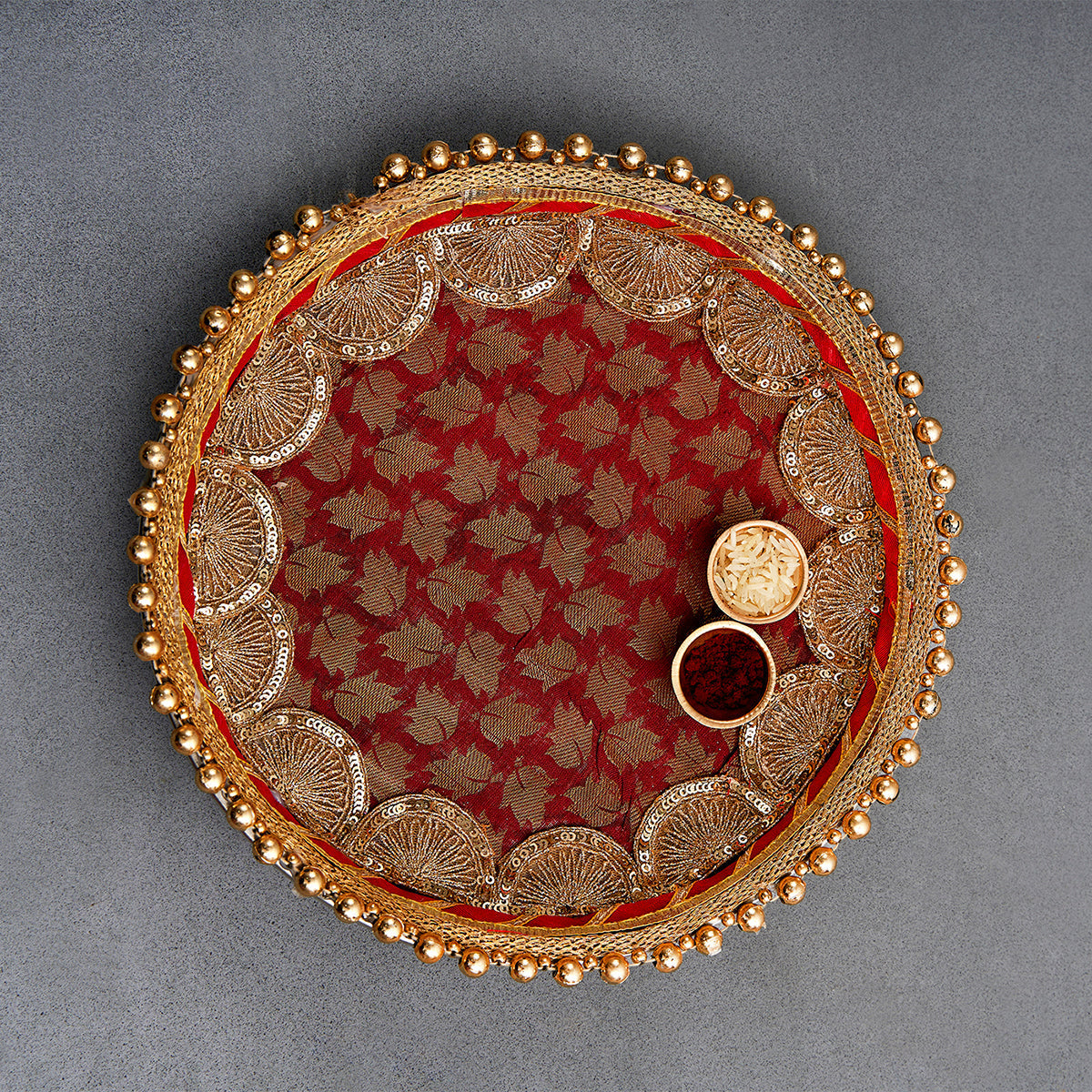 Decorated Pooja Thali | Stainless-Steel | Multicolour | 25 cm