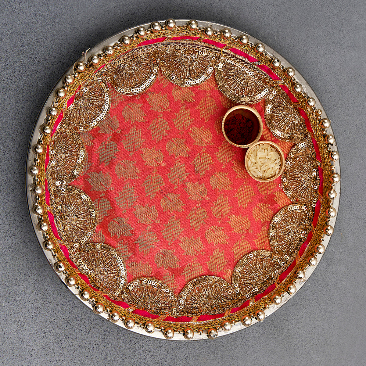 Decorated Pooja Thali | Stainless Steel | Multicolour | 25 cm