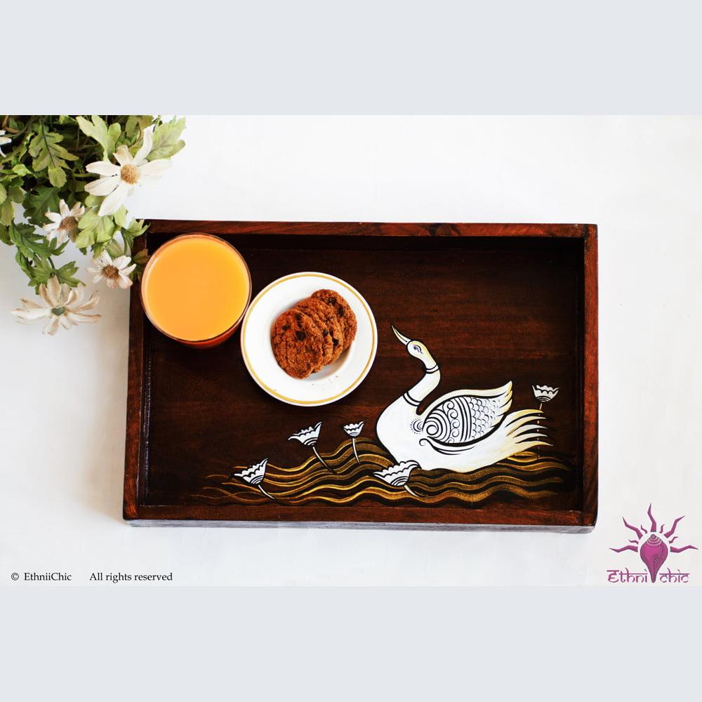 Ethinichic Hand painted Swan Solid Wood Serving Tray