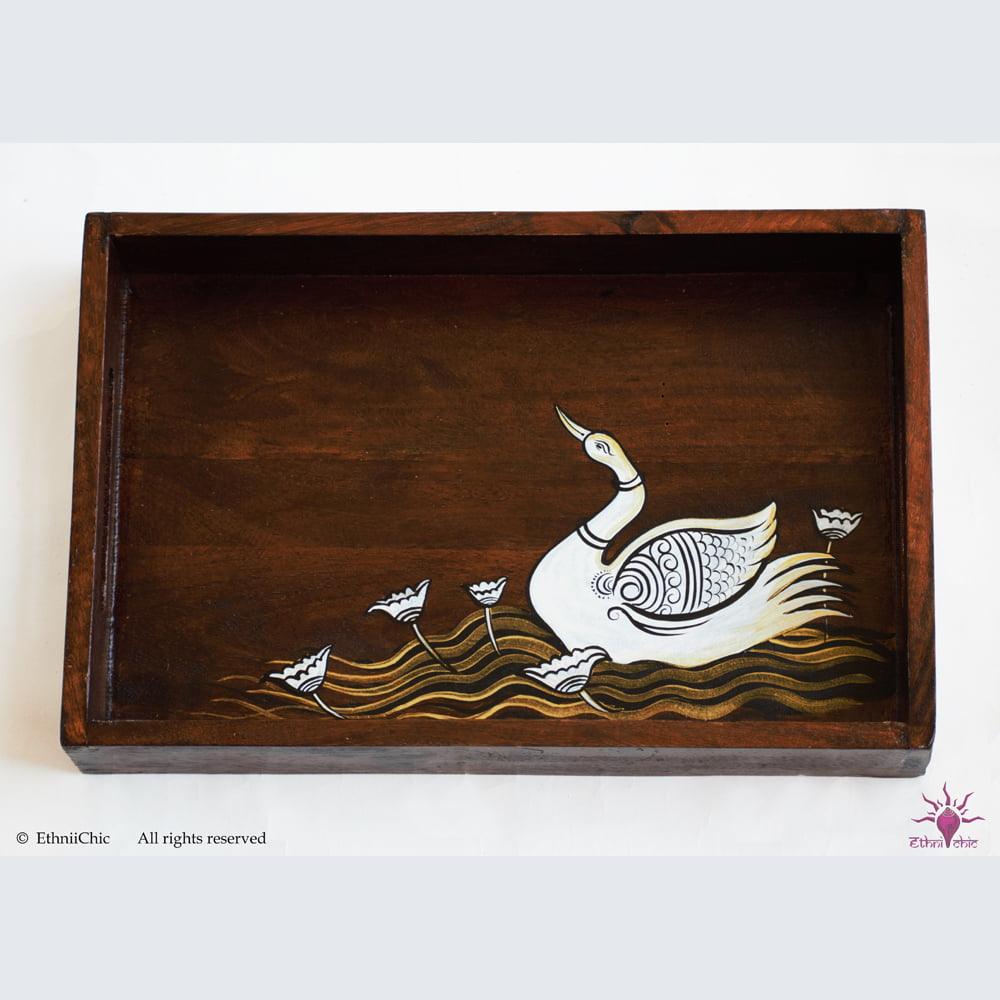 Ethinichic Hand painted Swan Solid Wood Serving Tray