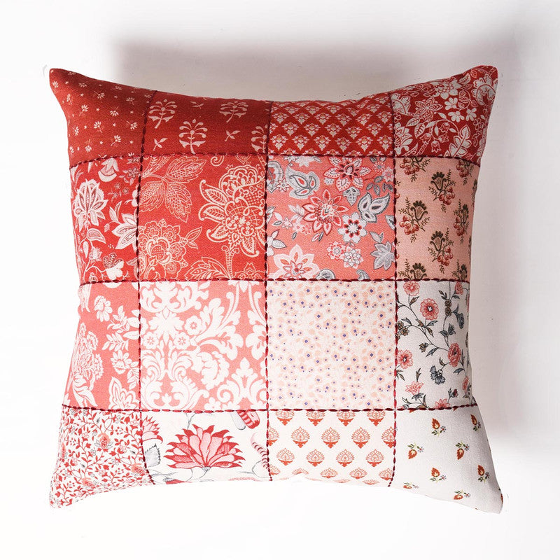 Cotton Cushion Cover | Patchwork Print | French Vintage | Pink | 40 x 40 cm