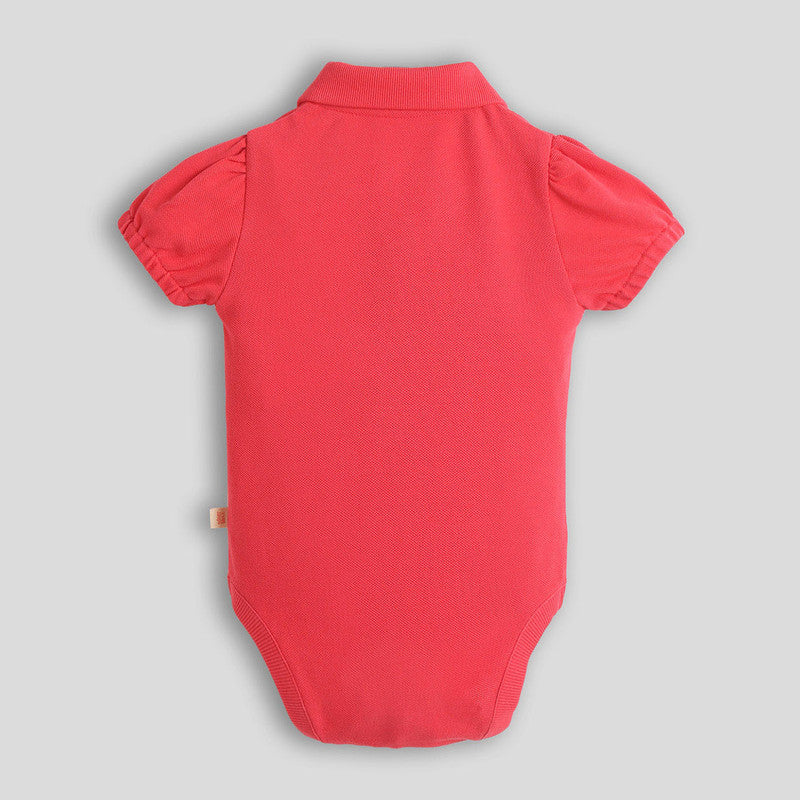 Cotton Polo Bodysuit For Girls | Pink