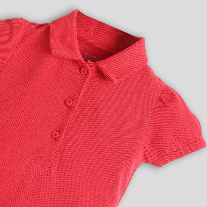 Cotton Polo Bodysuit For Girls | Pink