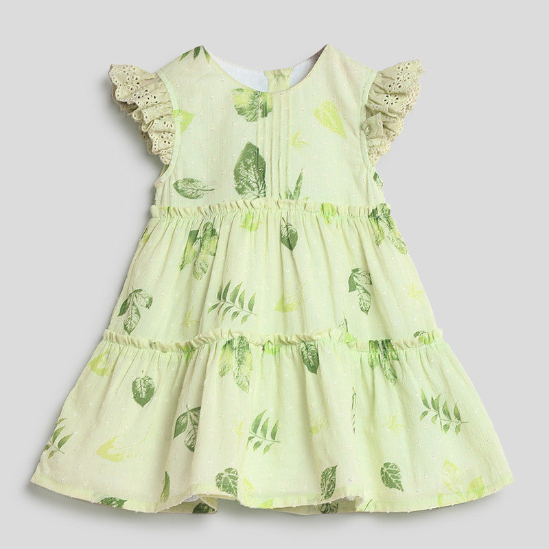 Cotton Dress for Girls | Very Leafy Tier | Green