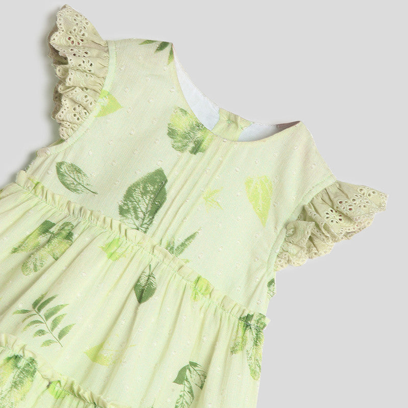 Cotton Dress for Girls | Very Leafy Tier | Green