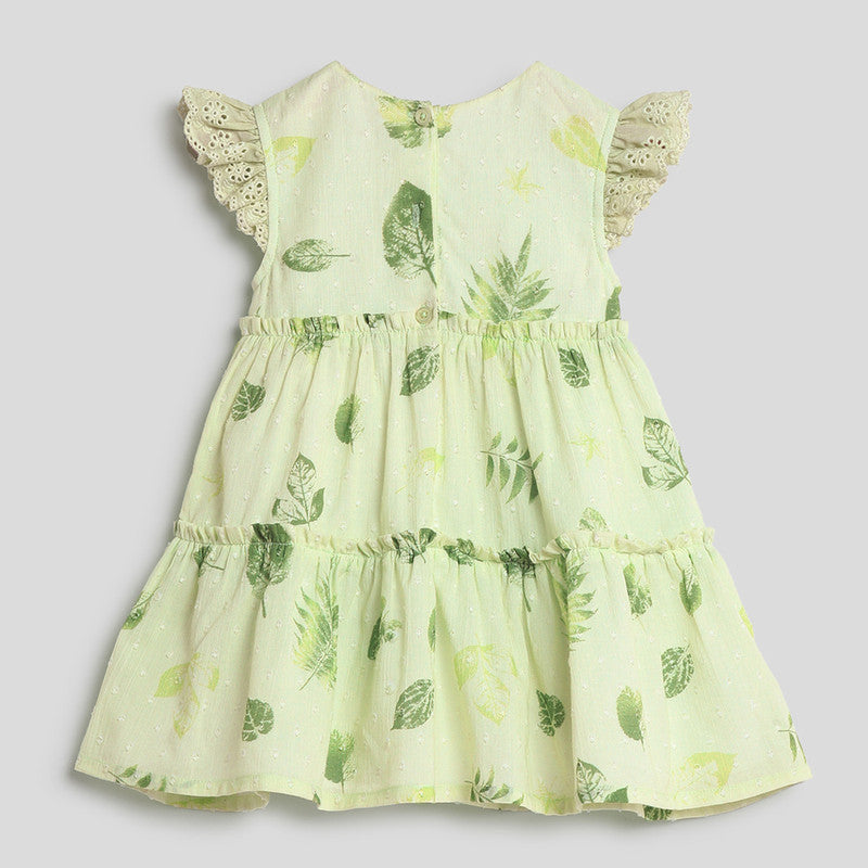 Cotton Dress for Girls | Very Leafy Tier | Green