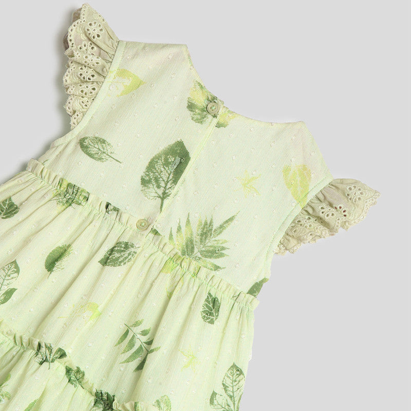 Cotton Dress for Girls | Very Leafy Tier | Green