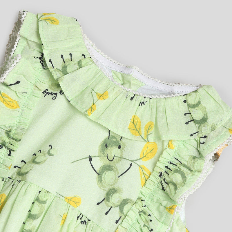 Cotton Dress for Girls | Hello Spring Caterpillar | Green