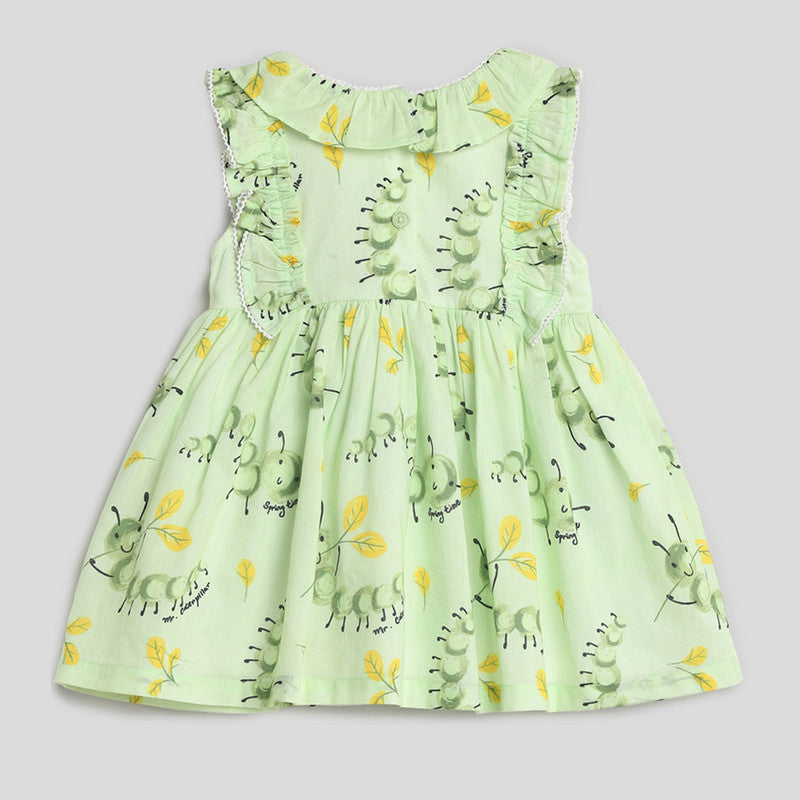 Cotton Dress for Girls | Hello Spring Caterpillar | Green