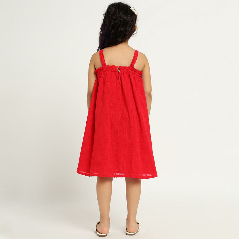 Cotton Hibiscus Dress For Girls | Animal Beaded | Red