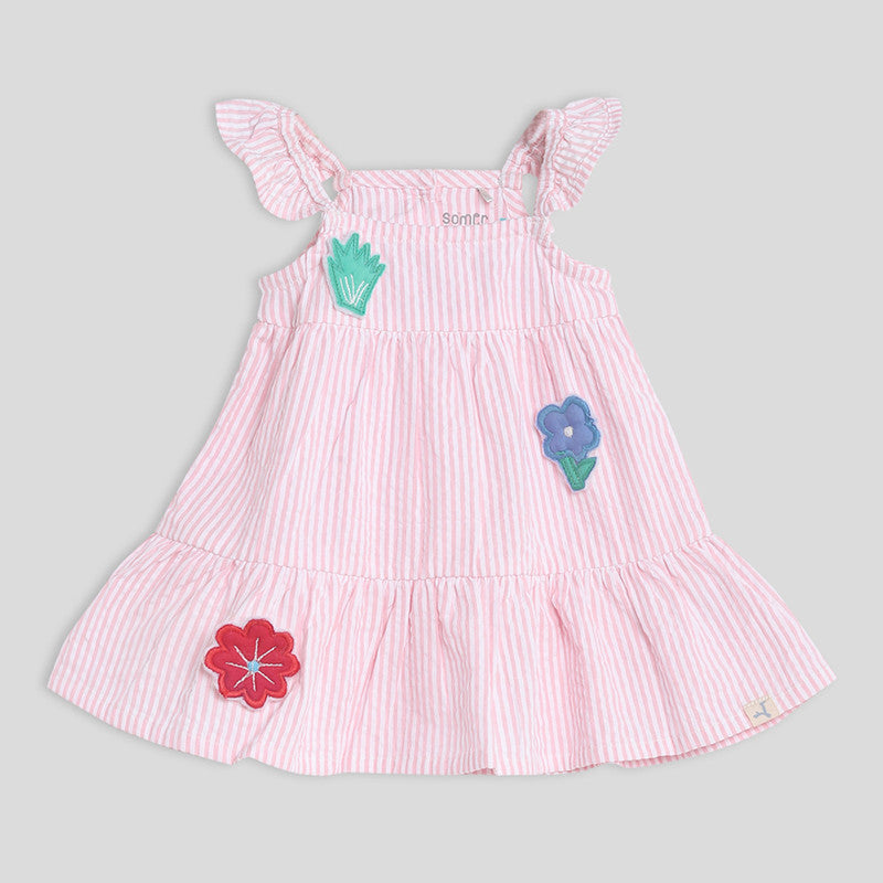 Cotton Dress for Girls | Gingham Embroidered | Pink