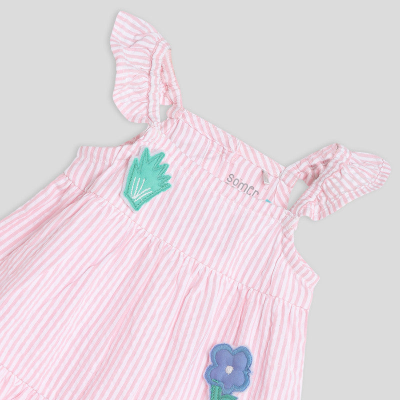 Cotton Dress for Girls | Gingham Embroidered | Pink