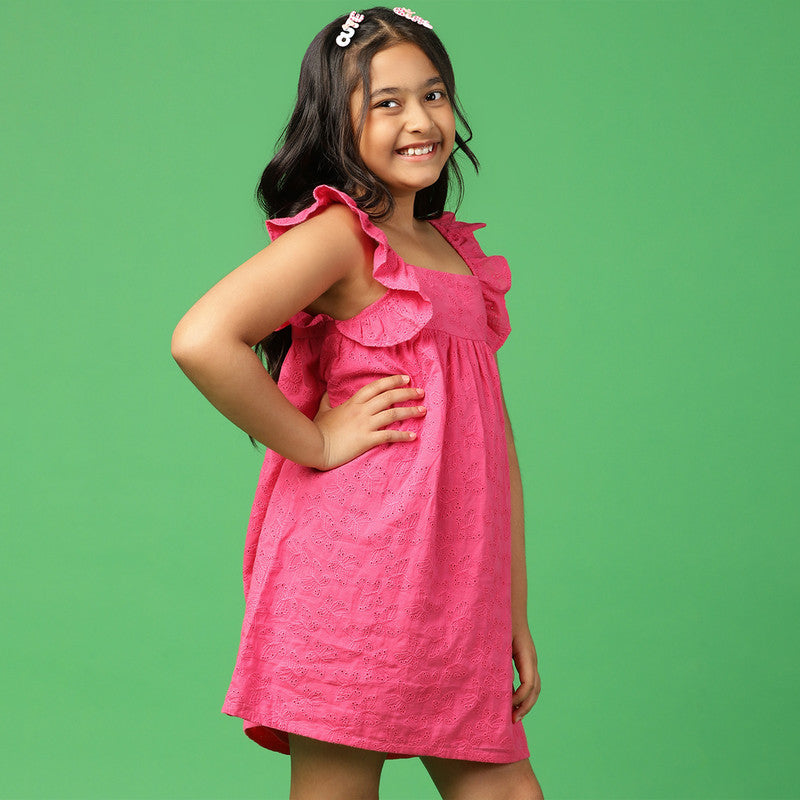 Cotton Bougainvillea Dress for Girls | Pink