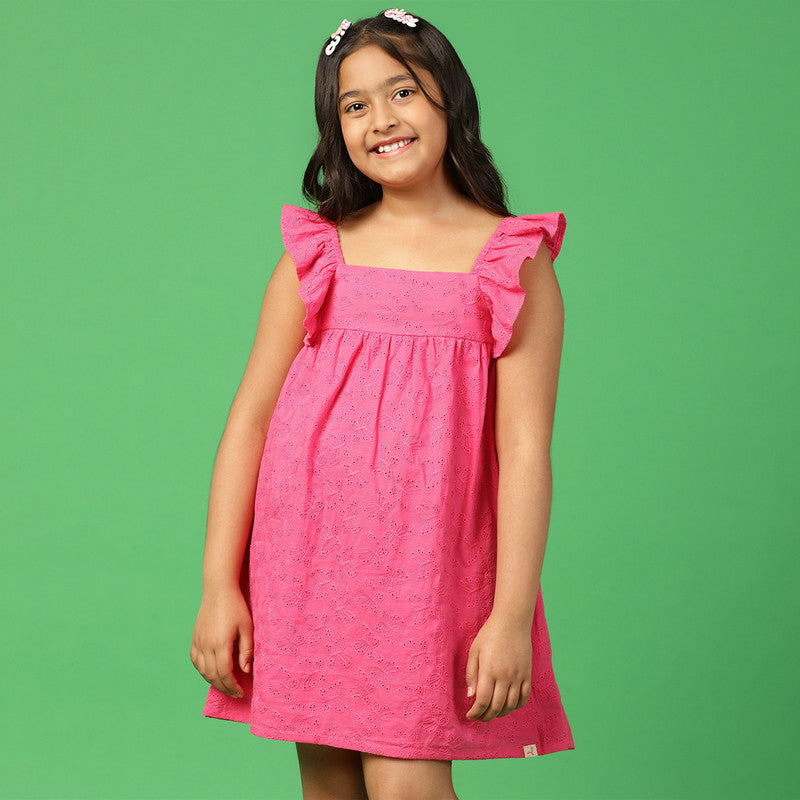 Cotton Bougainvillea Dress for Girls | Pink