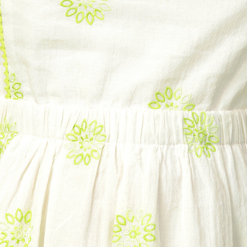 Cotton Strappy Dress for Girls | Embroidered | White