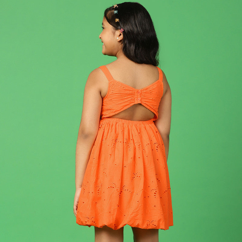 Cotton Dress for Girls | Tangerine Open Back | Orange