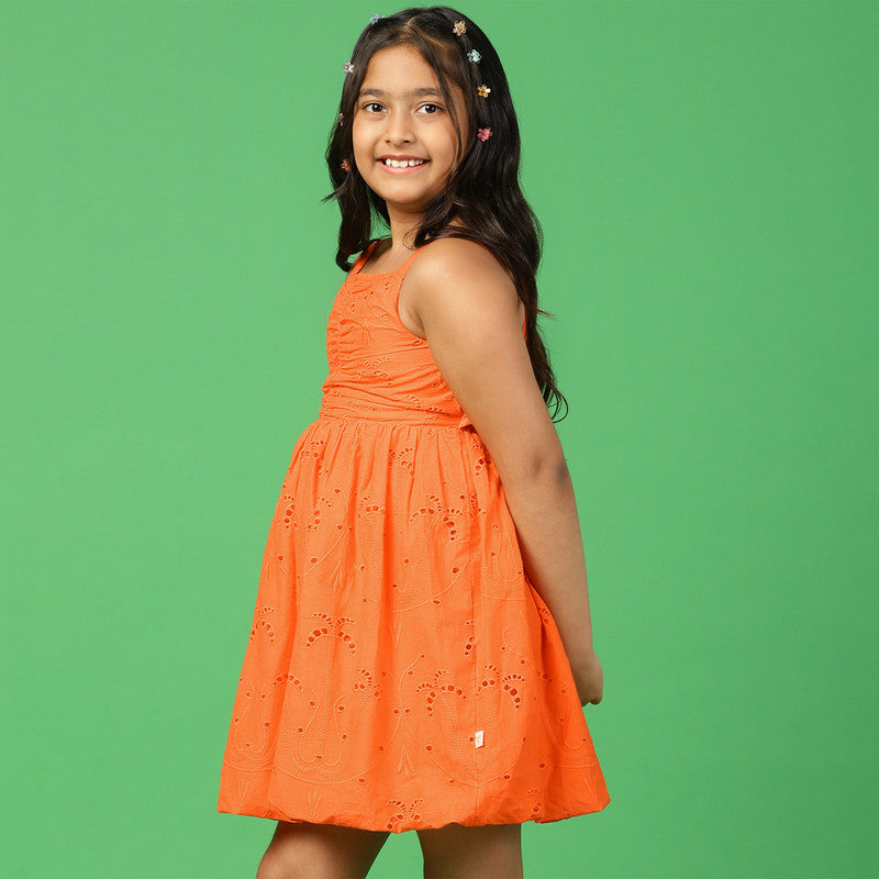 Cotton Dress for Girls | Tangerine Open Back | Orange