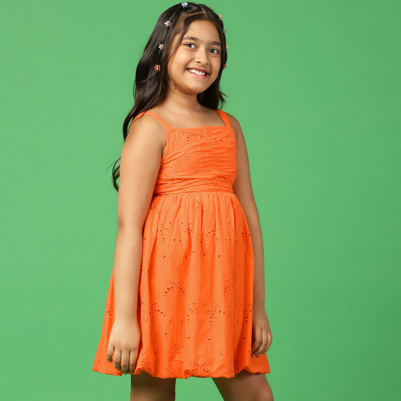 Cotton Dress for Girls | Tangerine Open Back | Orange