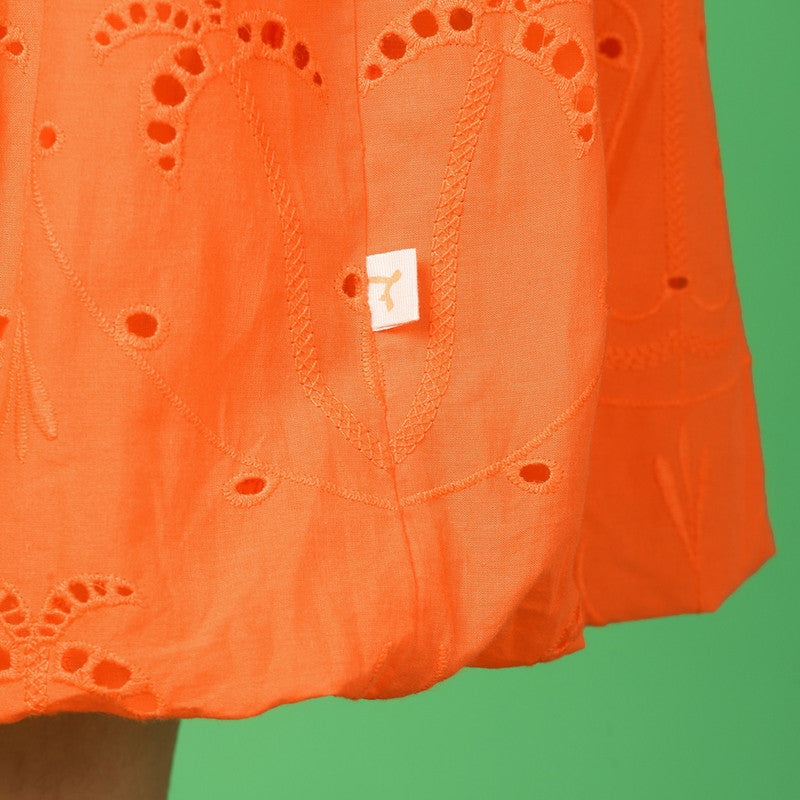 Cotton Dress for Girls | Tangerine Open Back | Orange