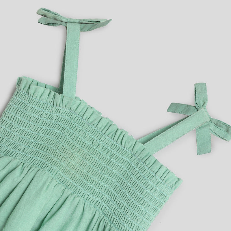 Cotton Dress for Girls | Green Smocked Schiffli | Green