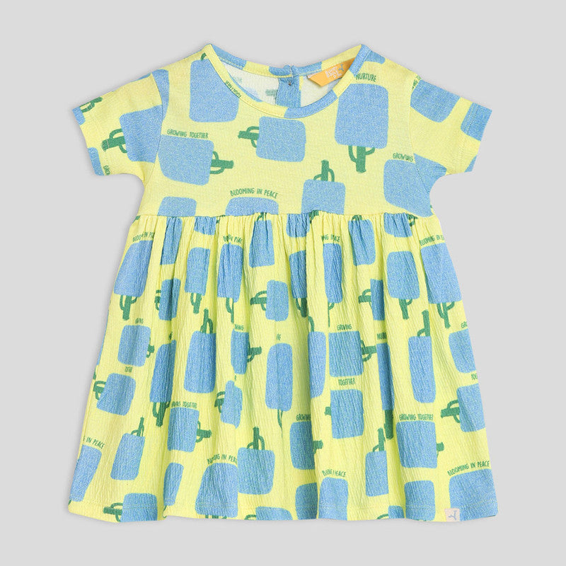 Cotton Newborn Dress for Girls | Full & Flared Skirt | Yellow