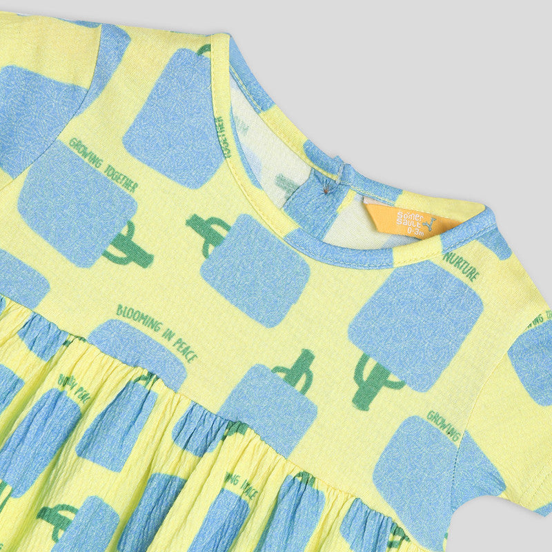 Cotton Newborn Dress for Girls | Full & Flared Skirt | Yellow