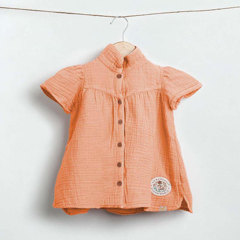 Cotton Twill Dress for Girls | Peach