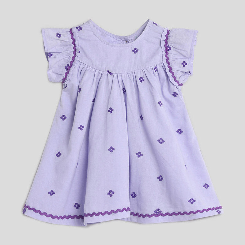 Cotton Dress for Girls | Lilac Floral | Embroidered | Purple