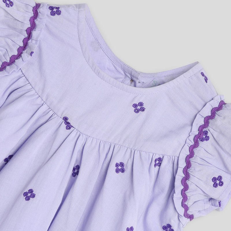 Cotton Dress for Girls | Lilac Floral | Embroidered | Purple