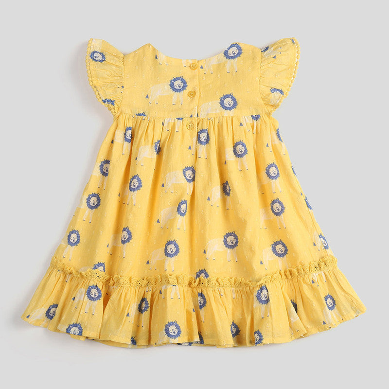 Cotton Dress For Baby | Lion Printed | Yellow