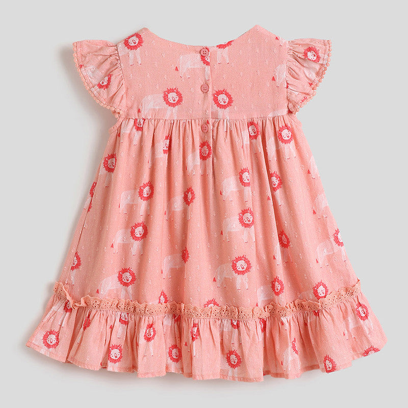 Cotton Dress For Girls | Lion Printed | Pink