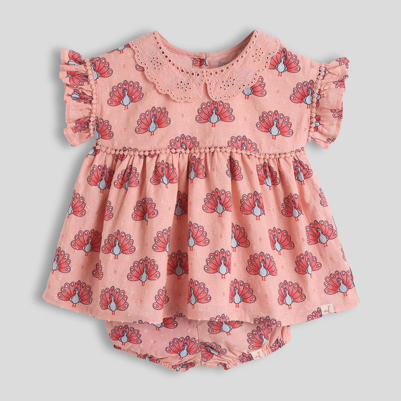 Cotton Dress For Girls | Mor Printed | Pink