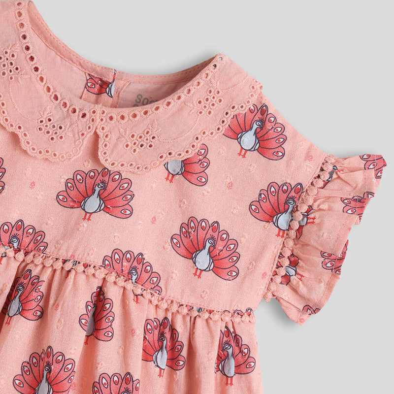 Cotton Dress For Girls | Mor Printed | Pink