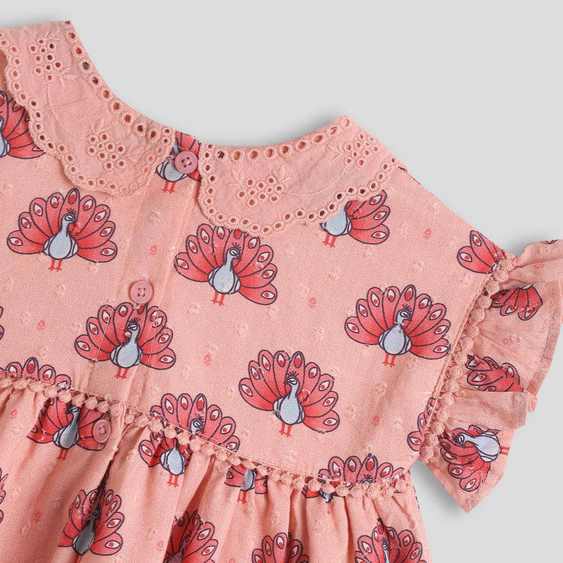 Cotton Dress For Girls | Mor Printed | Pink