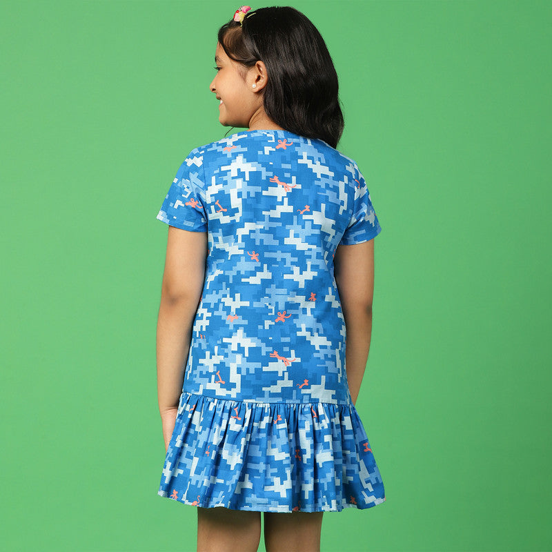 Cotton Camouflage Dress for Girls | Blue