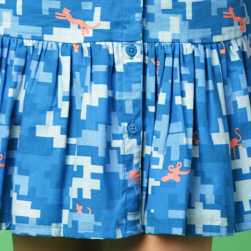 Cotton Camouflage Dress for Girls | Blue