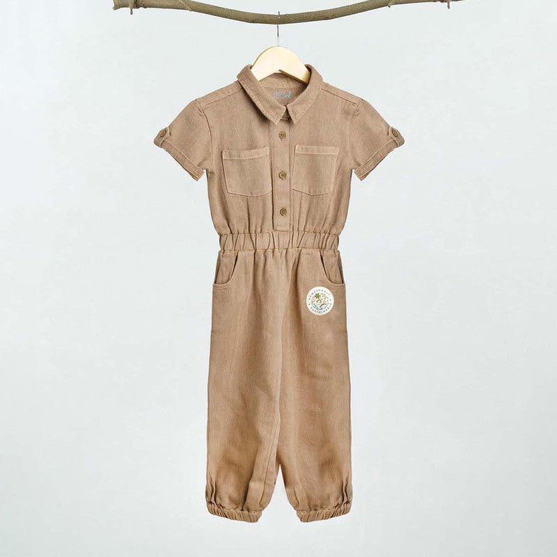 Cotton Twill Jumpsuit for Kids | Brown