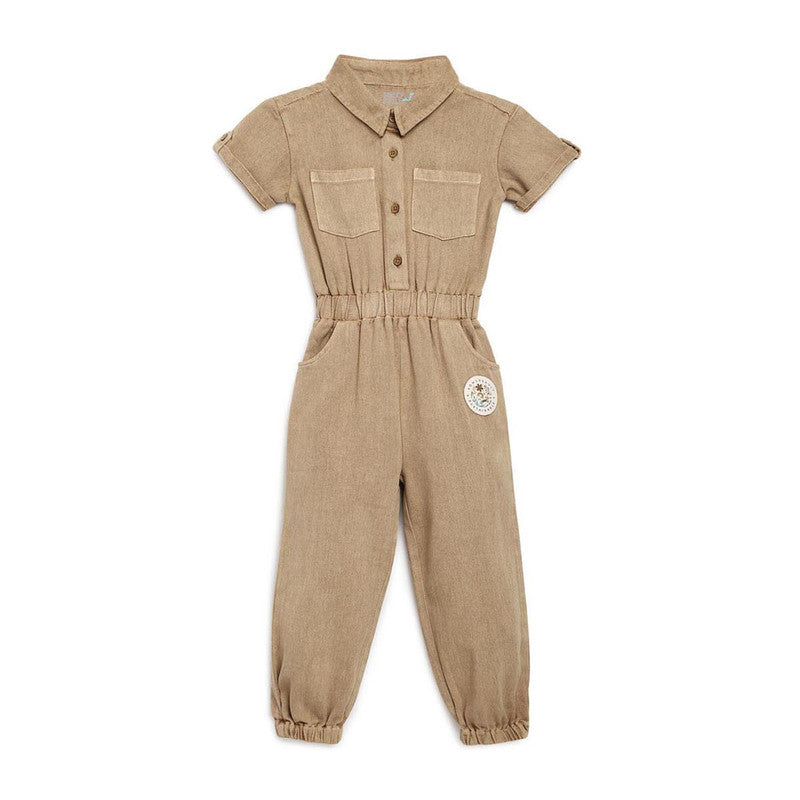 Cotton Twill Jumpsuit for Kids | Brown